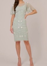 Adrianna Papell Womens Green Floral Beaded Dress Size 10