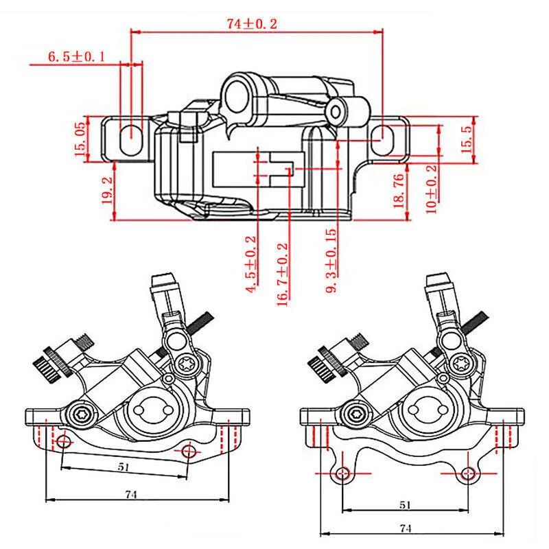 Гидравлический суппорт дискового тормоза с выдвижной подкладкой ZOOM для горного велосипеда передний задний IS/PM 160 мм - Изображение 3 из 4