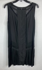 Ann Taylor Dress Womens 10 Black Shift Sleeveless Pleated Knit 