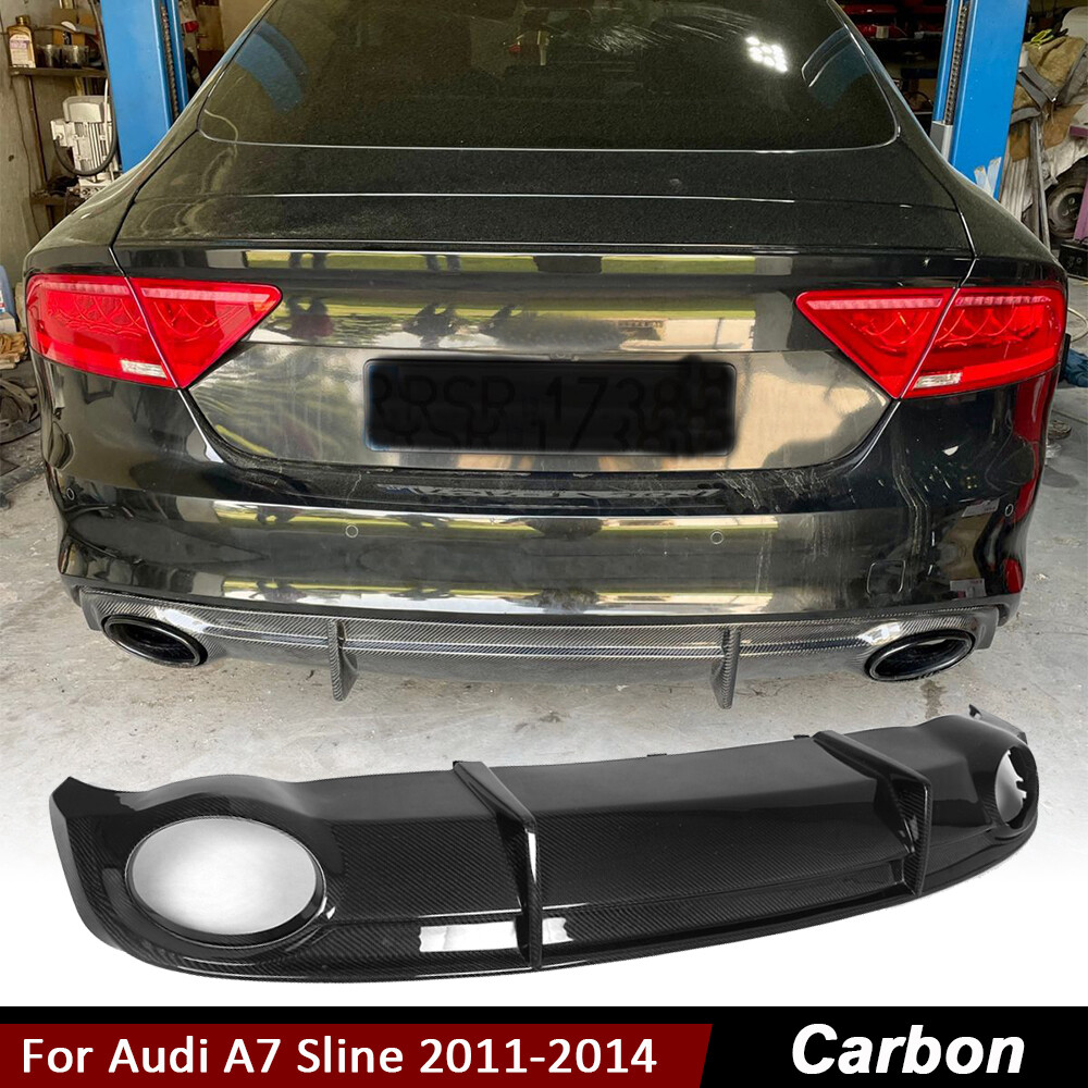 For Audi A7 Sline Hatchback 2011-14 Real Carbon Rear Bumper Diffuser Lip Spoiler