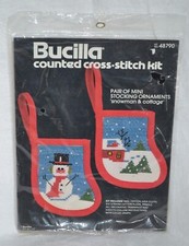 Bucilla Mini Stocking Ornaments Counted Cross Stitch kit Snowman  Cottage 48790