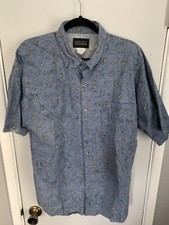 Vintage 90s Button Shirt MAXX FM XL USA Made Print Surf Skate Grunge Blue Hawaii