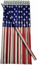 Patriotic Vintage Look American US Flag 2 Lead Wooden 7.5" Pencils 12 Pack 