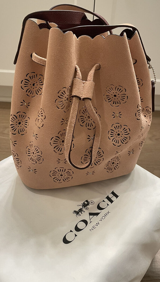 Coach 25193 Suede Mini Bucket Bag With cut out Tea Rose Coach 25193 Suede Mini Bucket Bag With cut out Tea Rose
