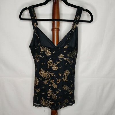 Express women's size S lined sleeveless top black gold metallic