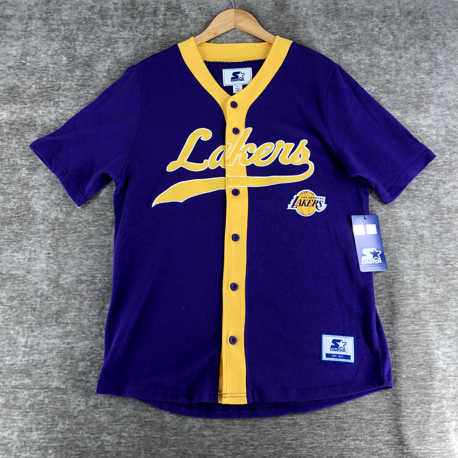 Starter NBA Los Angeles Lakers Baseball Jersey Button Up Men's Size Medium NEW