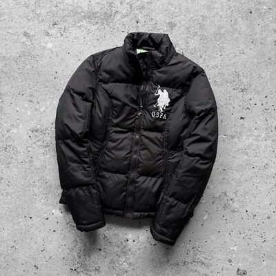 U.S. Polo Assn Damen schwarz durchgehender Reißverschluss gefütterte Jacke Lo...