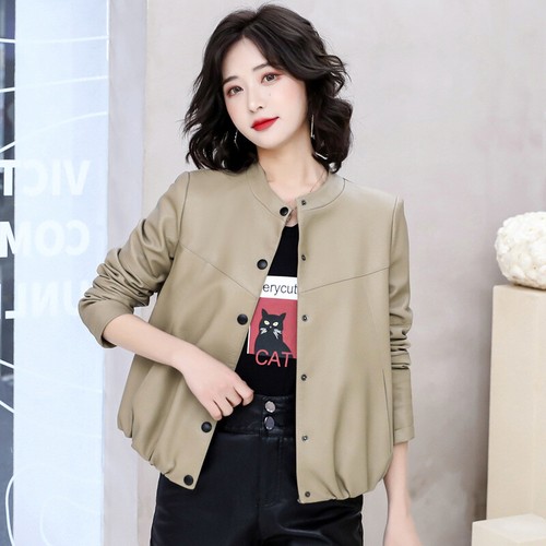 Spring New Women's Short Pu Leather Jacket Loose Ladies Pu Leather Coat XXS-2XL - Picture 3 of 8