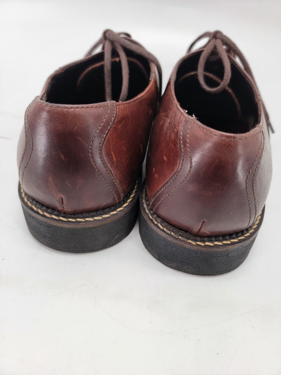 H. S. Trask Brown Leather Oxford Woven Saddle Shoes Lace Up  display picture 1