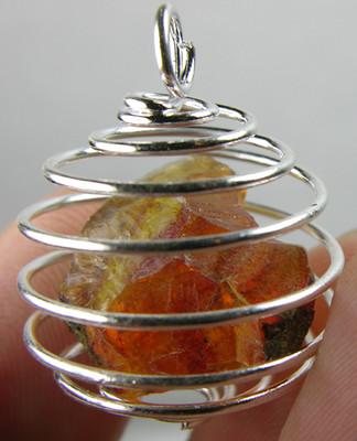 Dominican 100% Natural Rough Raw Amber Crystal Specimen in Spiral Cage Pendant