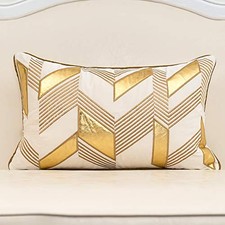 12 x 20 Inches Geometric Gold Leather Striped 20" x 12" Pack of 1 White