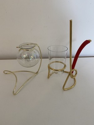 Mid Century 2 Glasvasen  mit Metallhalterung goldfarben 50/60er Jahre