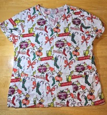 Dr. Seuss Naughty or nice Christmas Scrubs, LARGE, 5 ship,Each add. item 1 ship