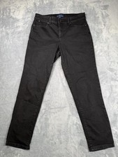 Talbots Ankle Curvy Jeans Womens 8 Black Denim Cotton Dark Wash Straight Leg