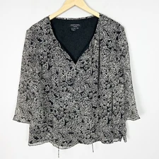 Vintage Cynthia Howie Silk Floral Top Boho Wide Sleeve Size 14W Women's