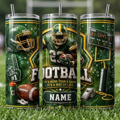 Personalized Football Tumbler 20oz Green Helmet Player Name Gift