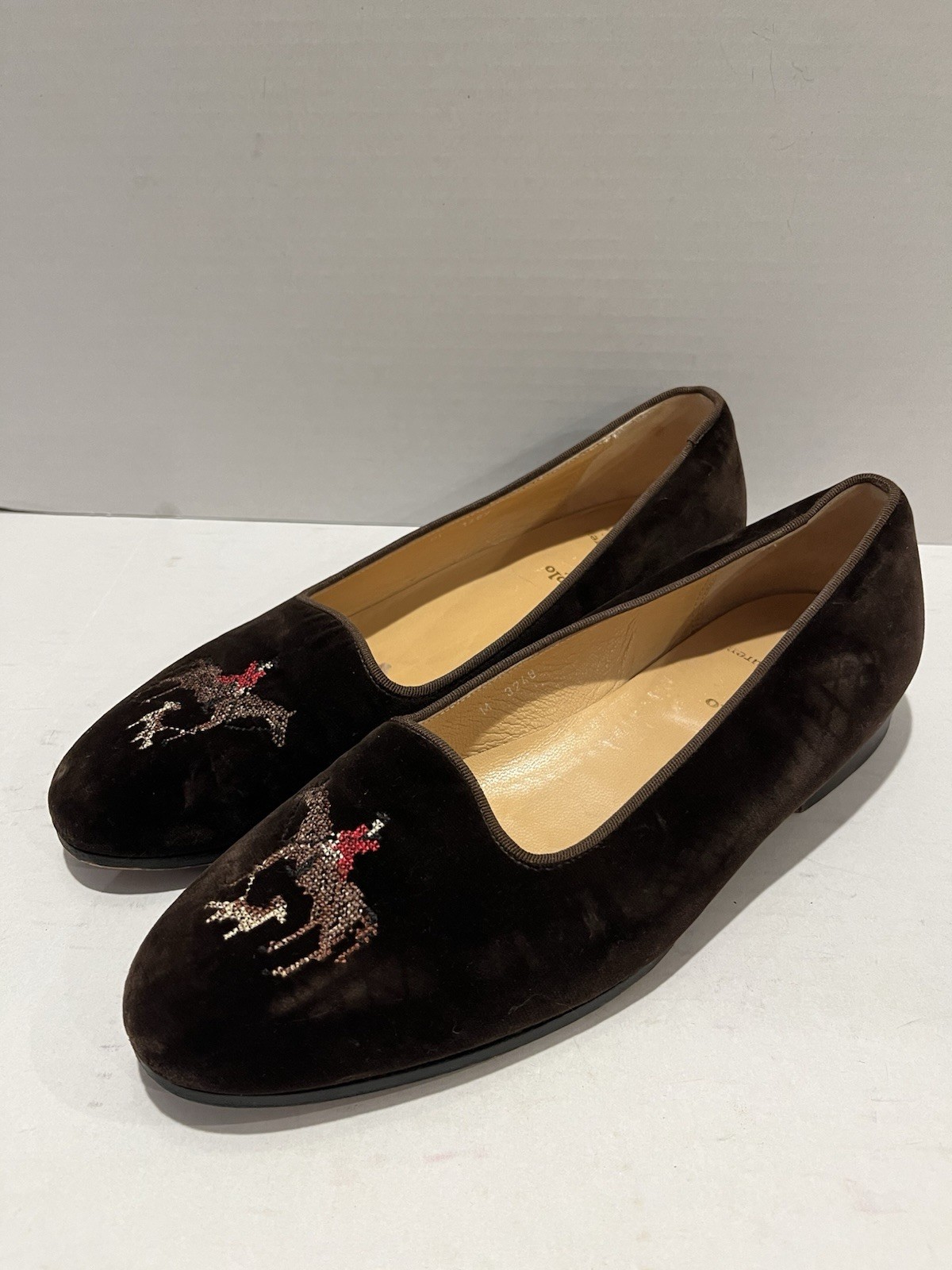 Polo Ralph Lauren Velvet Embroidered Horse Loafers Slippers Women’s Size 9.5D