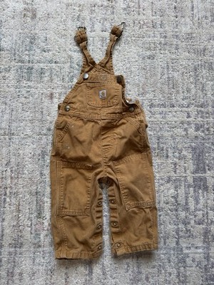 Carhartt Baby Bib Overalls 12 Months Beige Brown Snap One Piece Work