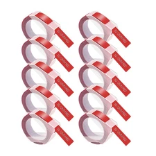 10PK Compatible for Dymo 521202 Label Tape 3D Emobssing Tape White on Red 12mm