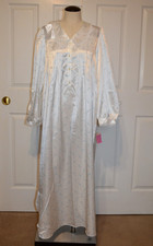 Jean Alison Nwt's Satin Long Gown Nightgown Blue Floral Pin Tuck Women's M