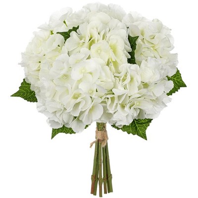 White Hydrangea Artificial Flowers 6pcs Large Real Touch Faux Hydrangeas Silk...