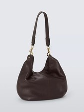 John Lewis Oversized Leather Hobo Detachable Strap Shoulder Bag - Chocolate A