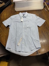 Tommy Hilfiger Shirt Mens Small Blue Short Sleeve Button Up Classic Pocket NWT