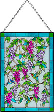 15 x 10" Vintage Style Stained Glass Hummingbird Window Hanging Suncatcher Panel