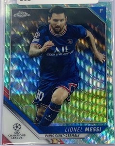 2021 Topps Chrome Lionel Messi /199 UEFA Champions Aqua Wave Refractor #100