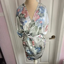 Val Mode Vintage Floral Satin Kimono Robe Size L Lingerie Made In USA