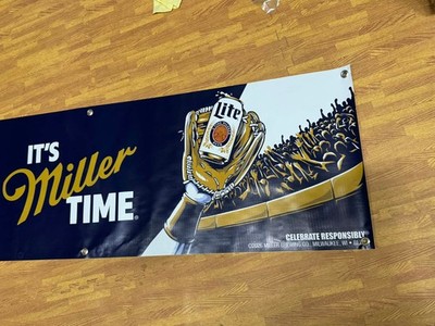 Miller Lite Baseball Banner 90x18 Beer Sign It's Miller Time Man