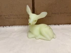 Vintage Fenton uranium glass deer figure sitting custard GLOWS UV signed sticker