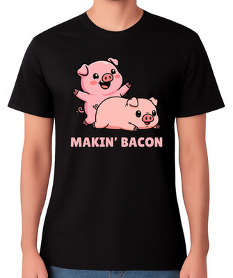 T-Shirt Makin' Bacon süßes Schwein Cartoon lustig Bauernhof Sextier Unisex Tee