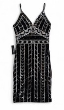 Express Y2K Black Silver Sequin Bodycon V-Neckline Mini Dress Size S NWT