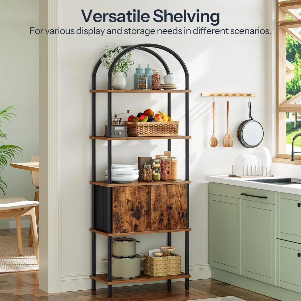 5-Tier Bookshelf, Arched Bookcase with 2 Drawers, Tall Industrial Style Displ... - Image 4 of 4