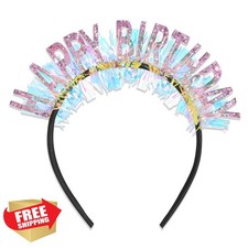 CIEHER Happy Birthday Headband Crown Tiara Pink Girls Women