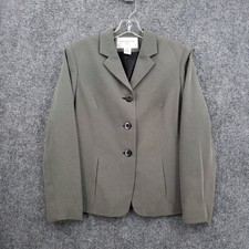 Jones New York Womens Blazer 6P Petite Green Micro Pattern 3 Button Notch Lapel
