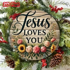 Vintage Plate Easter Wall Tin Metal Signs Home Décor "Jesus Loves You" With Bibl