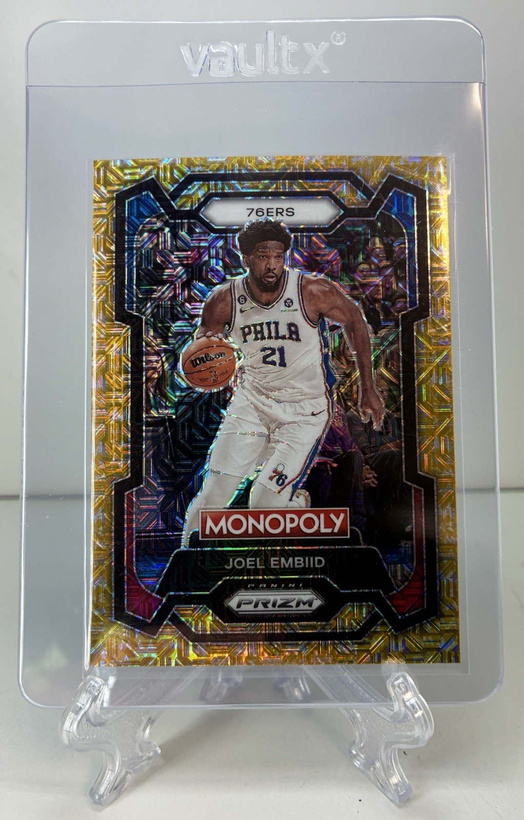 2023-24 Prizm Monopoly #69 Joel Embiid /500 Gold Millionaire Shimmer 76ers