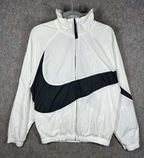 Vintage Nike Big Swoosh Woven Windbreaker Jacket Mens S White Black AR3132-100