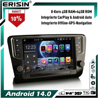 8-Kern 64GB Android 14 Autoradio GPS Navi für SKODA Octavia MK III BT 5.0 DAB+SD