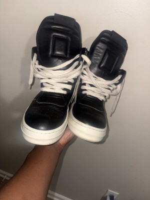 Rick Owens Men's Black/White Leather High-Top Lace-Up Sneakers US 10