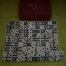 vintage domino set by Cardinal 55 pieces total red vinyl snap button case vgc