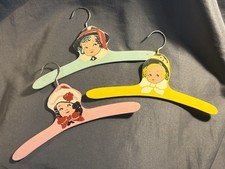 Lot of 3 Antique Painted Wooden Child  s Fashion Hanger great old surface