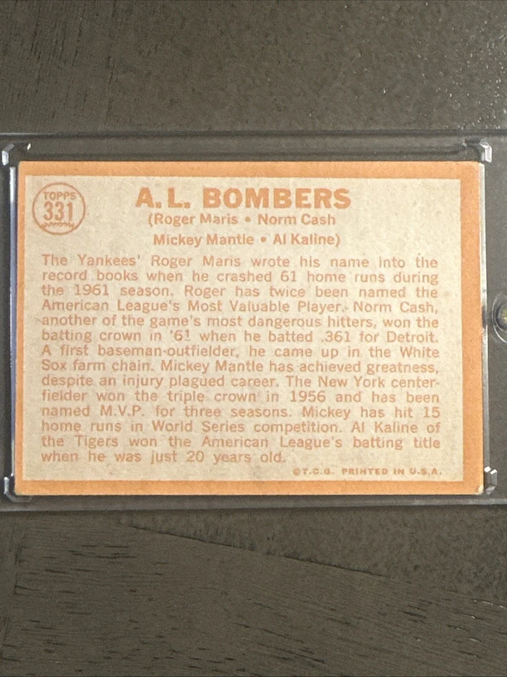 1964 Topps - Mickey Mantle, Al Kaline, Roger Maris #331 - Image 4 of 4