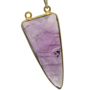 Authentic Natural Amethyst Triangle Spear Connector Bezel (15 × 35 mm) - Gold Plated 925