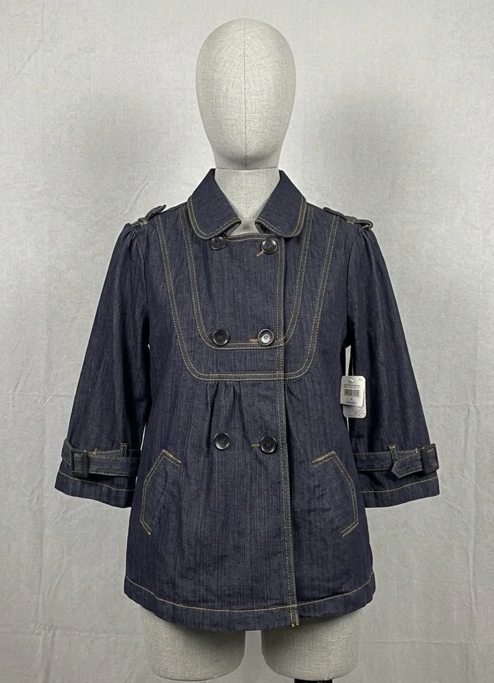JW Collection denim pea coat jacket 3/4 sleeve women's size L new w/ tag