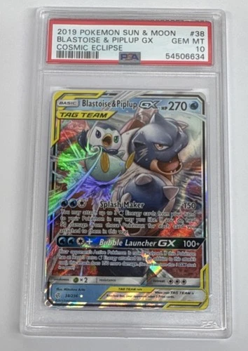 Pokémon Blastoise & Piplup GX Full Art Holo Cosmic Eclipse 38/236 PSA 10