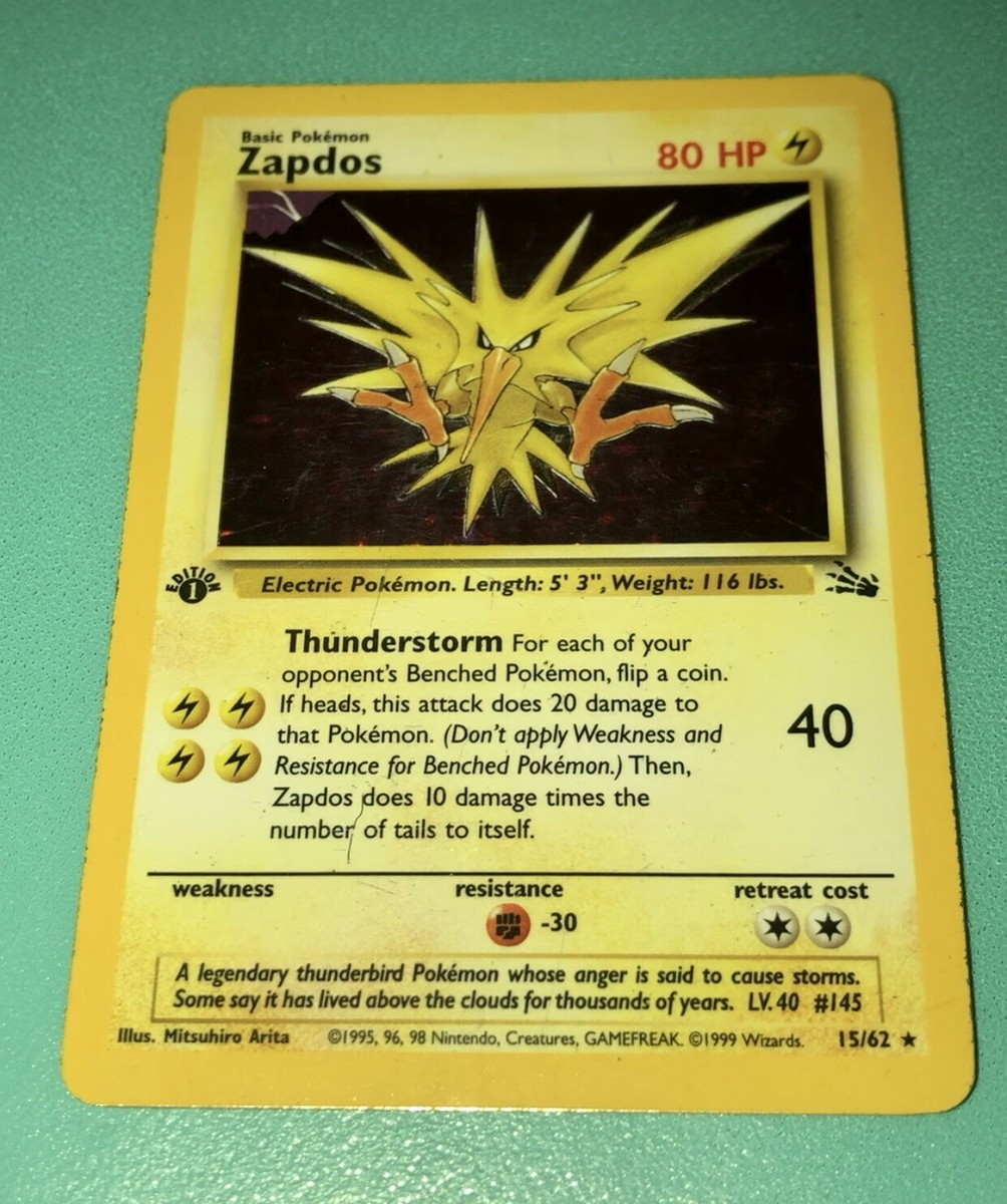 ポケモン - Zapdos サンダー 1ED 1st Edition 15/62 英語版 Zapdos 15/62 HOLO 1st Edition Pokemon Card *Moderately