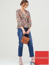 V by Very Printed Cotton Wrap Top Floral Blouse Tie Waist Multicoloured  Uk  16